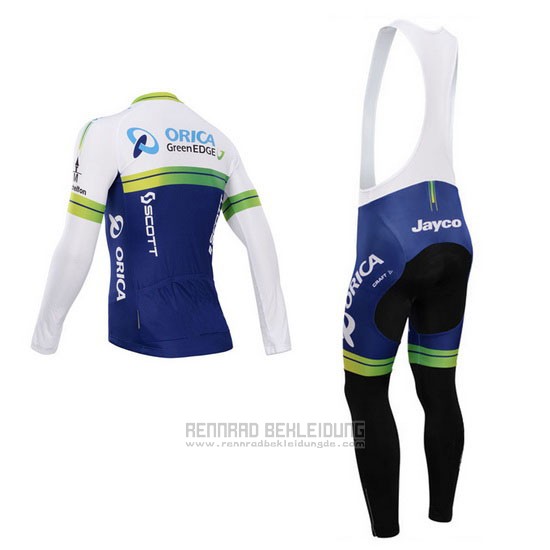 2014 Fahrradbekleidung Orica GreenEDGE Wei und Blau Trikot Langarm und Tragerhose